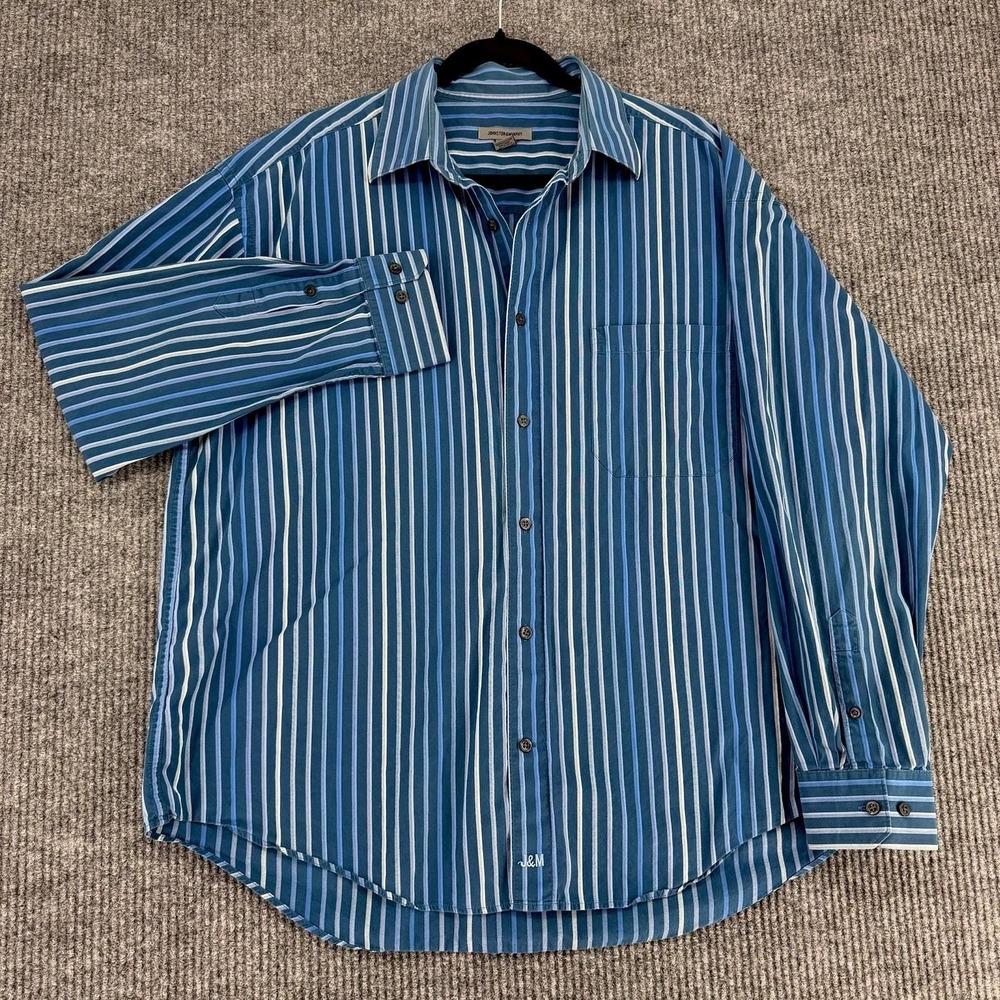 Vintage Johnston & Murphy men's blue striped button front dress shirt XL 2000s